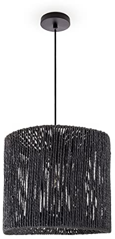 Paco Home Pendelleuchte Esstisch Papier Boho Hängelampe Esszimmer Lampe E27 Hängeleuchte Rattan, Farbe:Schwarz (Ø33cm), Leuchtenart/Farbe:Pendelleuchte - Schwarz