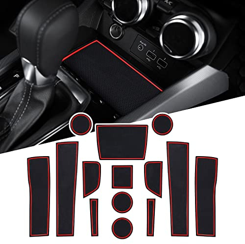LFOTPP Arkana Lot de 14 Tapis antidérapants pour Console Centrale de Voiture, Porte-gobelet, boîte de Bras, Tapis de Porte en Caoutchouc, Lavable, Anti-poussière, antidérapant (Rouge)