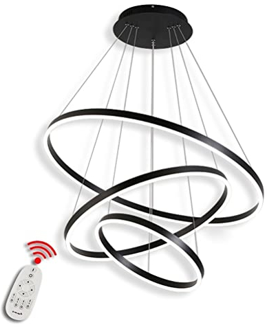 BEHWU LED Pendelleuchte, Esstisch Hängelampe Dimmbar Dreifarbiger Farbwechsel mit Fernsteuerung (Black, 3 rings 40+60+80CM)