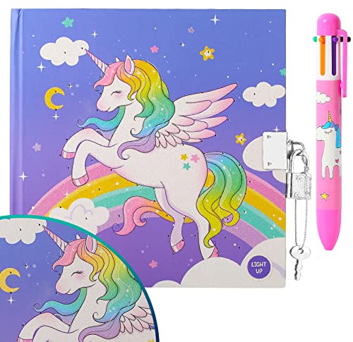 Pinkgarden Unicorn Diary for Girls with Lock and Keys, Unicorn Notebook Journal Set with Multicolor Pen, 192 Pages for Writing and Drawing, Unicorn Gift for Girls