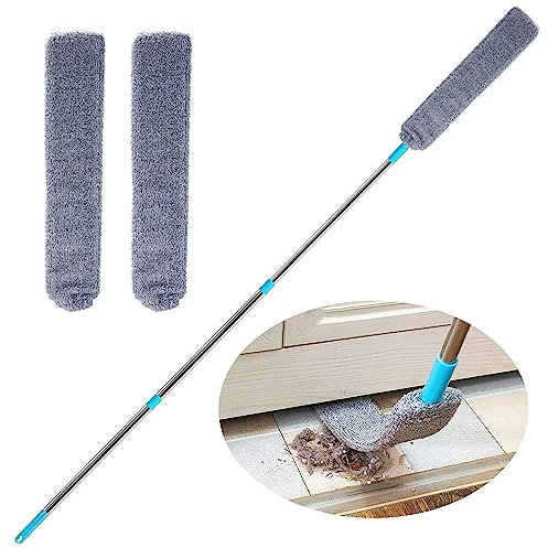 Under Appliance Microfiber Duster Dust Cleaning Brush with Extendable Pole (31.5''-47.6'') Retractable Gap Dust Cleaner Bendable Removable Washable Gap Duster for Sofa Bed Furniture Bottom