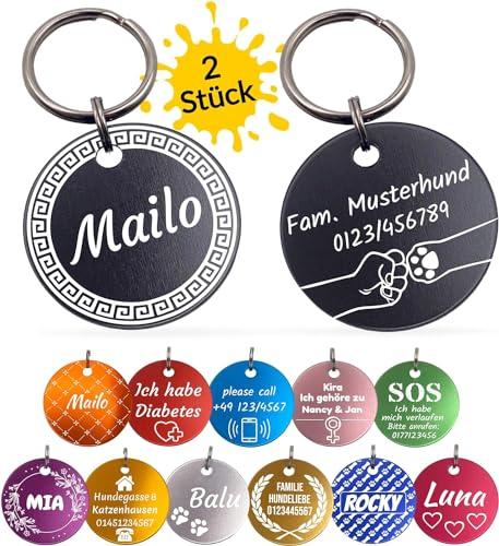Unikat Branding | 2 Stück Erkennungsmarken | Hund, Katze und Herrchen | Hundemarke personalisiert | Beidseitig mit Gravur | rund | Blau | 30 mm