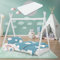 ML-Design Kinderbett Tipi 80x160 cm Weiß mit Matratze und Lattenrost, Indianer Bett aus Kiefernholz, Hausbett für Mädchen und Jungen, Bodenbett Kinderhaus Jugendbett Holzbett Bettenhaus Spielbett Zelt