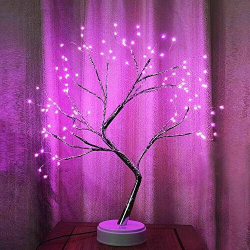 20'' Twig Tree Lamp, Battery/USB Operated LED Mini Tree Light for Christmas Festival Desktop Home Decoration (Pink Light)