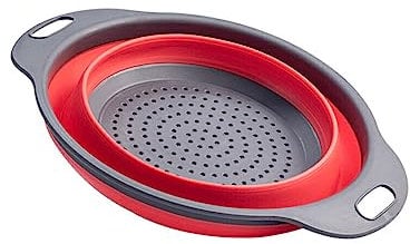 kawehiop Drain Basket Hanging Collapsible Colander Fruit Vegetable Washing Storage Retractable Strainer Kitchen Organizer, Red, Small