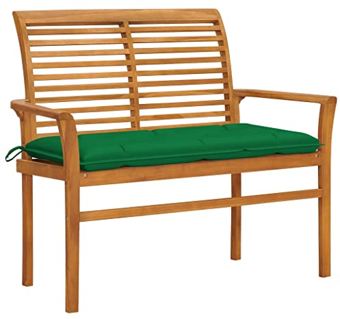 KRHINO Gartenbank Friesenbank, Parkbank, Gartenbank mit Grüner Auflage 112 cm Massivholz Teak Gartenmöbel für Balkon, Terrasse & Garten Grün