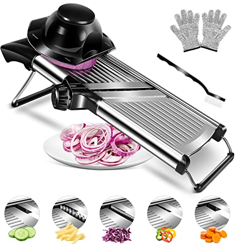 MASTERTOP Mandolina Affettatrice Professionale, Mandolina Giapponese per Verdure, Mandoline Vegetale Regolabile con Lame Affilate, Affetta Verdure Cucina in Acciaio Inox per Patate, Carote, Cipolle