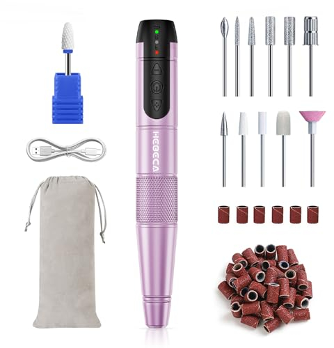 HEBECA Nagelfräser für Gelnägel Kabellos - Elektrische Nagelfeile 20,000 RPM Electric Nail Drill für Natürliche Gelnägel Acrylnägel Wiederaufladbares Maniküre Pediküre Set