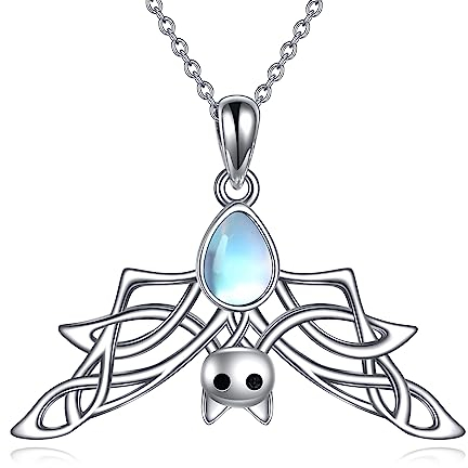 YAFEINI Fledermaus Halskette für Damen Herren Sterling Silber Mondstein Anhänger Kette Halloween Fledermaus Schmuck Geschenk für Frauen Mädchen (Fledermaus Kette)
