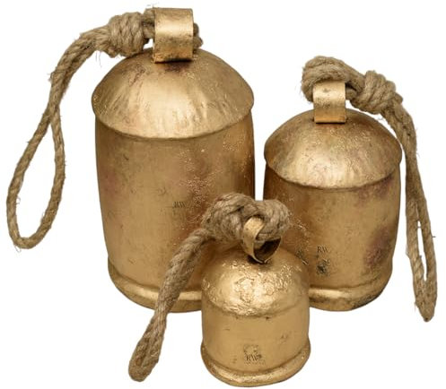 Handgefertigte rustikale RW-Glocken zum Aufhängen, Vintage-Design, 3 Stück – Harmonie-Kuhglocken für glückliche Weihnachtsdekoration