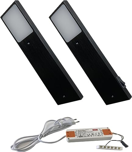 ACCE Aluminiumkörper LED Unterbauleuchte Küchen Möbel Schrank Leuchte Warmweiß oder Neutralweiß inkl Konverter ein Strahler mit Mechanischer Schalter (2ER, Neutralweiß)