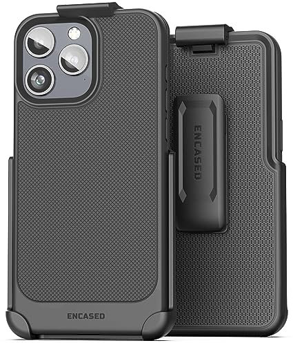 Encased Belt Case for iPhone 15 Pro Max (2023) Thin Armor Slim Cover with Rotating Phone Holster Clip - Black