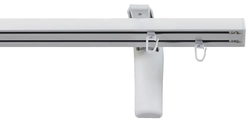 Garesa Gardinenschiene Flächenvorhangschiene Smart, 2-läufig, Weiß I Alu Vorhangschiene inkl. Gleiter I Wandmontage I Auch für schwere Vorhänge I 140cm