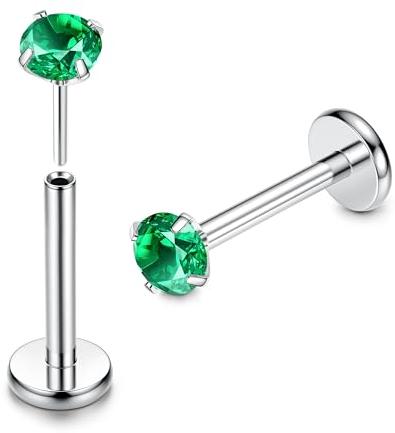 Adramata G23 Titan Lippenpiercing Labret Piercing 16G Threadless Push-in Tragus Piercing CZ Ohrpiercing Schmuck für Monroe/Medusa/Helix/Tragus Ohrring–Nasenpiercing Stecker für Damen Herren(2Pcs),6