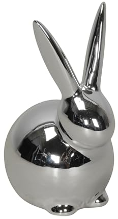 putziger hockender Osterhase Moppelchen mit Langen Ohren aus Porzellan in Silber glänzend ca. 12 cm hoch