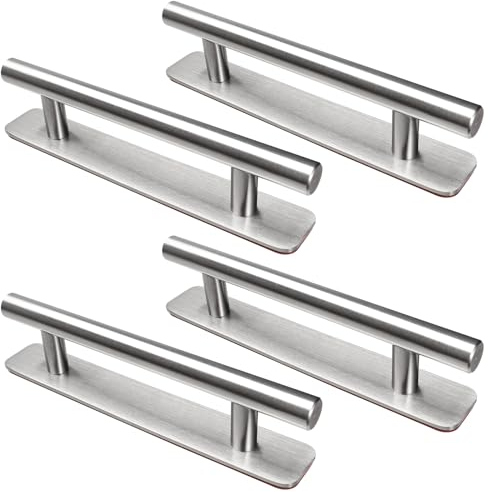 LYCXAMES 4 tiradores autoadhesivos para muebles, de acero inoxidable, sin taladrar, para armarios de cocina, puertas correderas, puertas de balcón, ventanas, 150 mm, color plateado