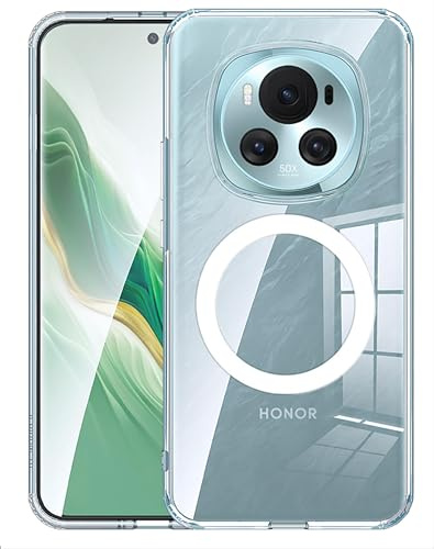 GIOPUEY Magnetische Handyhülle für Honor Magic 6 Pro Hülle, Case Kompatibel mit MagSafe, Transparent PC Zurück + TPU Bumper Stoßfeste Schutzhülle - Clear