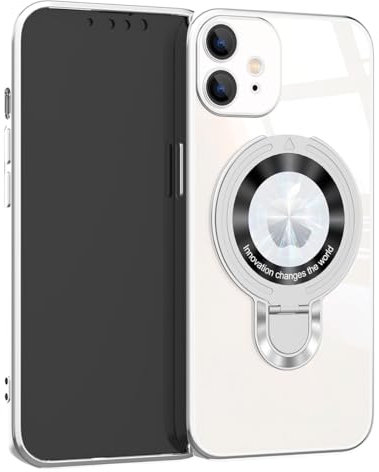 EiYioun Plated Case for iPhone 12 Mini with Metal Ring Holder Stand [Compatible with MagSafe], Shockproof Non-Slip Slim Fit Protective Phone Bumper Cover for iPhone 12 Mini Silver