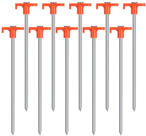 Saerryor 10 Pack Tent Pegs Metal Heavy Duty Camping Pegs - Awning & Rock Peg for Hard Ground, Camping, Tents, Tarpaulin (orange)
