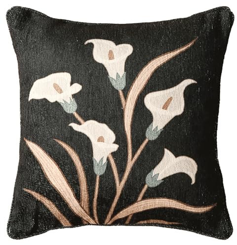 bilin gaier Schwarze Kissenbezüge, elegantes Blumenmuster, weißes Calla-Lilien-Muster, Leinen, dekorative quadratische Kissenbezüge für Couch, Bett, Sofa, Stuhl, 45,7 x 45,7 cm