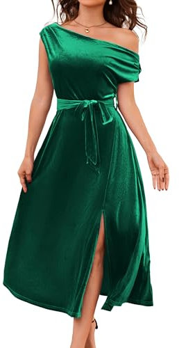 GRACE KARIN Vestido elegante de terciopelo para mujer, color liso, línea A, vestido de cóctel, vestido de noche para boda, verde oscuro, L