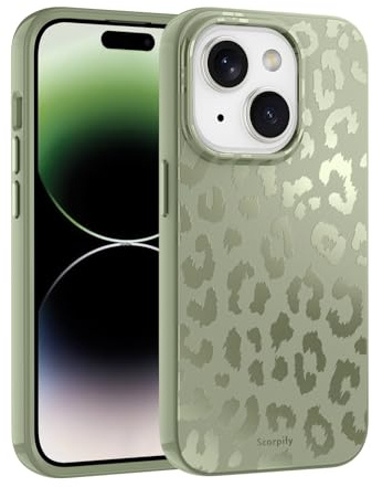 SCORPIFY für iPhone 15 Hülle [Kompatibel mit Magnetic] mit Moss Leopard Cheetah matteme Print Design, niedliche Handyhülle für Frauen Mädchen, grüne neutrale Ästhetik, schlanker Bumper