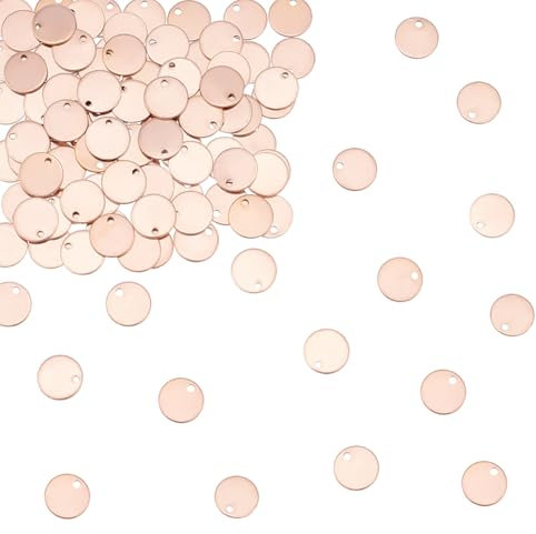 UNICRAFTALE Circa 100 pz Ciondoli Piatti Rotondi Ciondoli Etichetta Vuota in Acciaio Inossidabile Oro Rosa 10mm Ciondoli Etichetta Timbratura Piccola Ciondoli Collana A Disco per Creazione di Gioielli