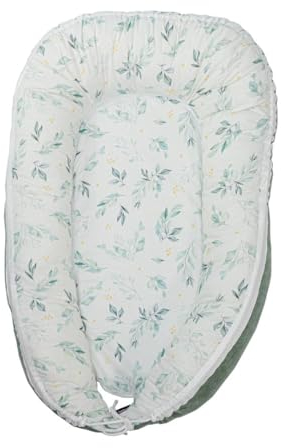 Puckdaddy Solveig | Babynest | 105x60cm| Kuschelnest in Grün | Florales Muster | Nicki Cord | Reisebett & Kuschelplatz für Babys & Neugeborene | 100% Baumwolle | Säuglingsbett für unterwegs |