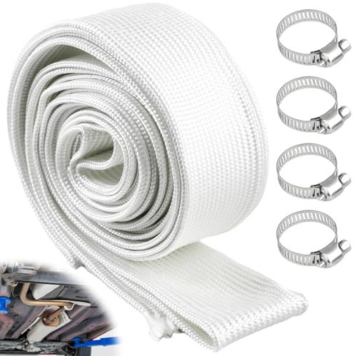 Abgasschlauch 25mm für Stromerzeuger 400CM, Hitzebeständiger Standheizung Schlauch für Notstromaggregat Abgasrohr Standheizung Hitzeschutzschlauch Abgasrohre mit 4 Clips Fiberglass Sleeving Abgasrohr