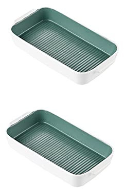 Plato para lasaña, Platos for la cena de cerámica for horno a mesa de 9,8 x 4,9 x 1,8 pulgadas, con asa, plato rectangular, juego de 2