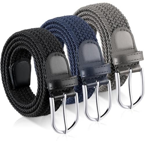 patinadrift 3 Stücke Geflochtener Elastischer Gürtel, Unisex Elastik Flechtgürtel Nicht Porös Pin Buckle Stretchgürtel für Damen und Herren