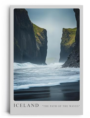 Paul Sinus Leinwandbild 40x60cm Leinwandbild Island schwarze Sandstrände dramatische Küstenlandschaft Wellen Naturgewalt mystische Atmosphäre Felsformation