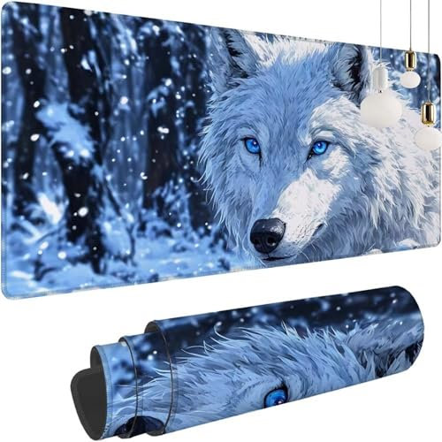 Animal Lobo Alfombrilla Raton XXL 1200x600x3mm Ordenador Grande Gaming Mouse Pad, Desk Mat para Jugadores, lavable Base Antideslizante de Caucho Natural, Accesorios Escritorio Decoración, Regalo y-123