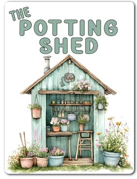 Gardening Metal Sign Gift – The Potting Shed – Green - Family Fun Allotment Novelty Aluminium Present