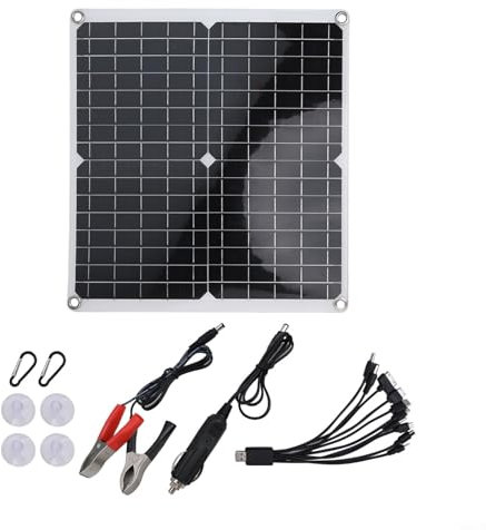 Honseadek Panel solar de 50 W, 12 V, kit de mantenimiento de batería de cargador lento, kit de panel solar monocristalino, con puertos USB duales, uso portátil en exteriores