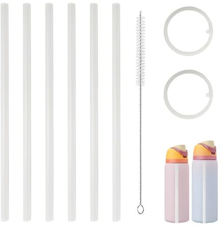 Pack of 6 Plastic Reusable Straws for 24oz & 32oz Owala Water Bottle, Plastic Drinking Straws with Straw Cleaning Brush & 2 Seal Gaskets, Compatible with Freesip Water Bottle Accessories