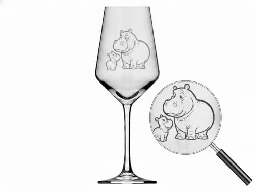 eXODA Weinglas Gravur Nilpferd Baby spülmaschinenfest für gesellige Runden | Füllmenge 350 ml, Nilpferd-Design, spülmaschinenfest, Höhe 21 cm, Durchmesser 8 cm, soziale Herstellung, vielseitig einsetzba