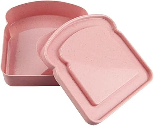 Cawhui Pink Sandwich Containers, Toast Shape Sandwich Box Food Storage Case Plastic Sandwich Keeper Bread Container for Family or Adults(5.12 * 4.84 * 1.46in)