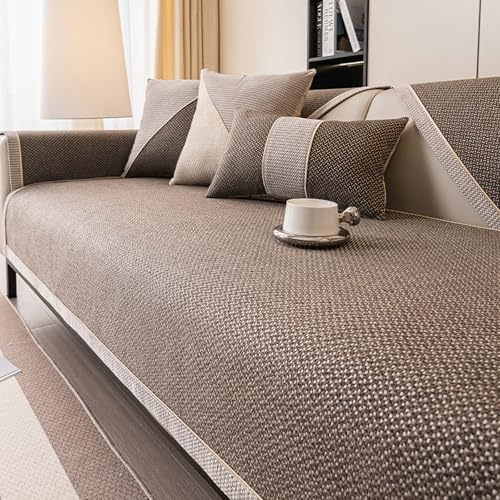 Sofa Überzug Vintage Sofabezug Weiche, rutschfest Sofaschoner Gewebte Baumwolle und Leinen 1/2/3/4 Sitzer Couch Überzug Sofaüberwürfe für U Form L Form Sektionssofa(Coffee,90 * 180cm)
