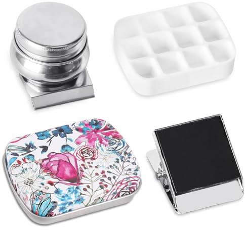 Sefdrert Portable Mini Tin Box,12-Well Empty Watercolor Palette,Small Paint Storage Kits with Magnetic Clip and Oil Pot Easy to Use B