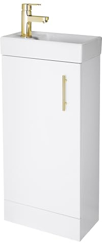 Balterley Wall Hung Vanity Basin 400mm Gloss White & Brushed Brass Handle