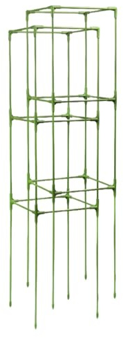 Gralara 2 Stück Tomatenkäfig Quadrat Pflanzstütze Gemüsestütze Rankgitter mit Stabilen Fiberglasrohren für Kräftige Pflanzen für Kleingarten, Mehrfarbig, 27cmx27cmx123cm