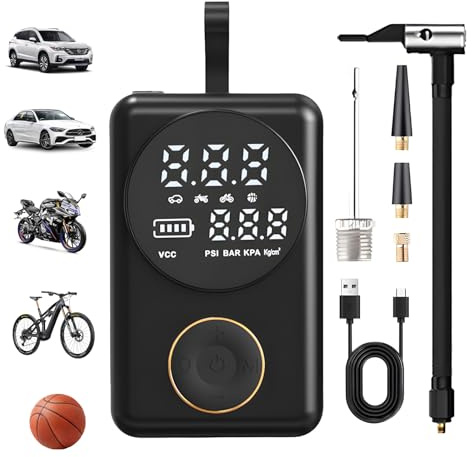 Gonfleur Pneus Voiture sans Fil Portable avec éCran Digital, 150 Psi, Lampe LED, Charge Rapide USB-C (Power Bank) pour Pneus De VéLo, Moto, Voiture Et Ballons