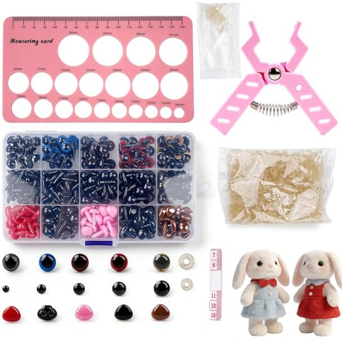 YUMILI Safety Eyes & Noses Kit - Auxiliary Tool for Amigurumi Crochet with 752pcs Safety Eyes Noses and Pliers Measuring Tape, 5-31mm Size Compatible (Pink)
