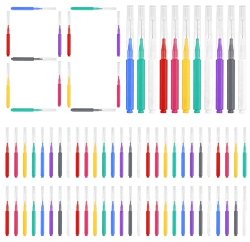 Set di Scovolini Dentali, 80 Pezzi - 8 Colori con Cappucci Protettivi - Per l'Igiene Dentale Quotidiana - Spazzolini Interdentali Monouso