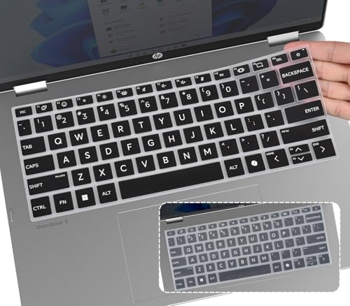 2PCS Keyboard Cover Skin for 2026 2025 HP OmniBook 5 Laptop Next Gen AI 16 16-fb Series 16-fb0000nr 16-fb0037nr 16-fb0027nr 16-fb0135dx(NOT FIT OmniBook 5 16 16-af/ag/ba/bc Series),Black+Clear