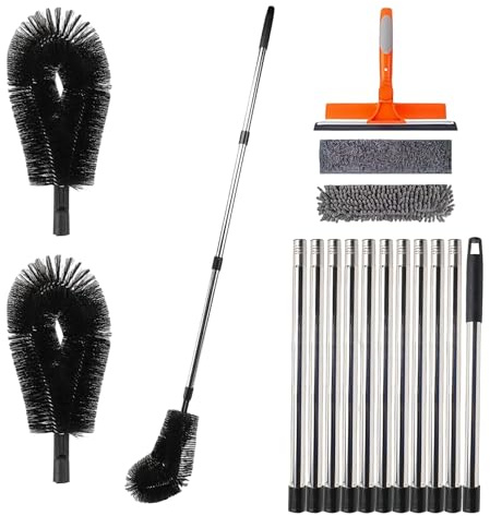 4.3M Telescopic Gutter Tools with 11 Poles Telescopic & Window Squeegee | Stainless Steel Poles, Dual Quick Swap Heads, Adjustable Angle, Gutter Cleaner Pole for Roof Gutters Windows Solar Panel