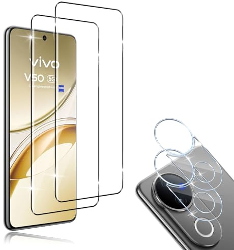 HidWee Protection écran Compatible avec VIVO V50 / V50e 5G 2+2 Pièces | Film en Verre Trempé, 3D Couverture Complète Protection Écran et Caméra Arrière Protecteur, 9H Anti-Rayures Sans Bulles