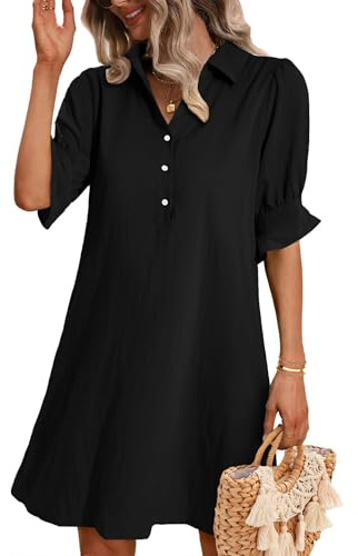 Zeagoo Womens Shirt Dress Casual Ruffle Short Sleeve Summer Dresses Chiffon Button Down Work Dress with Pockets