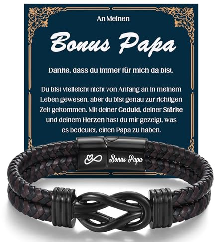 EPVID Geschenk für Papa, Vatertag Geschenk für Bonus Papa Stiefvater, Infinity Lederarmband mit Gravur für Männer zum Vatertag Geburtstag Weihnachten